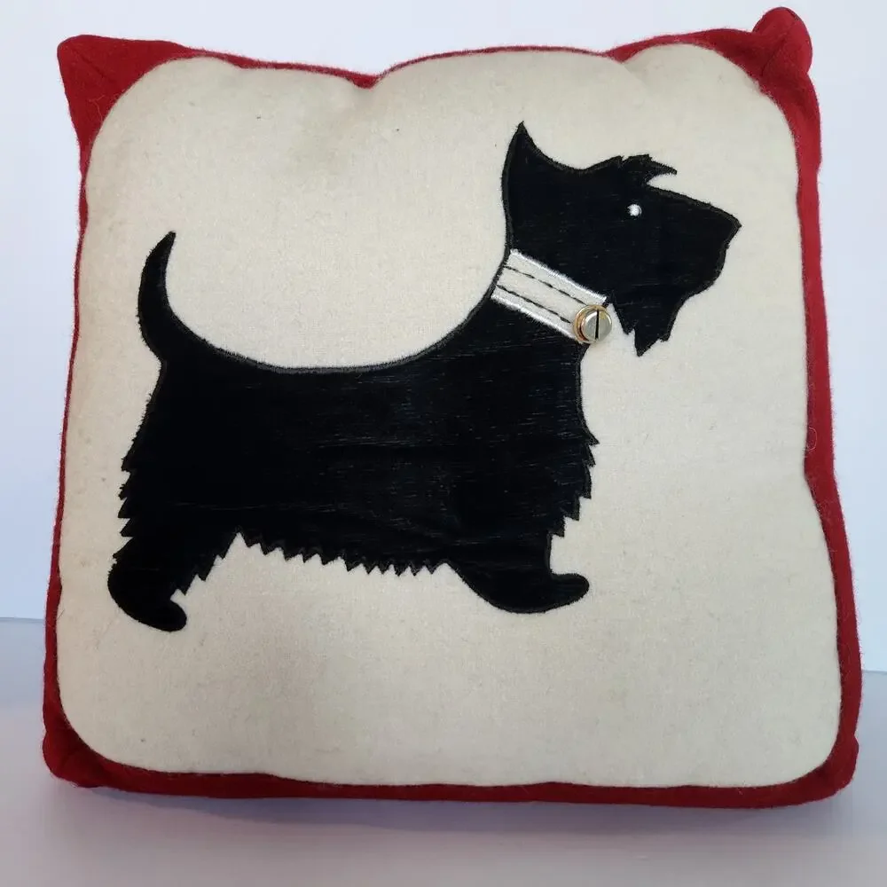 Scottie Dog Throw Pillow Scottish Terrier WOOL SILK VELVET Christmas Decor EUC!